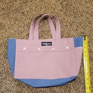 Ralph Lauren Red White and Blue Micro Plaid Tote Bag with Structured Design.